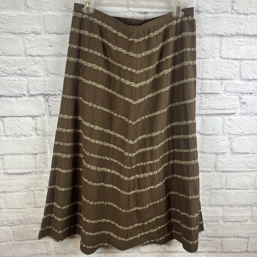 Talbots Women's Boho Festival Brown Lightweight Cotton Blend Midi Skirt Size 16
